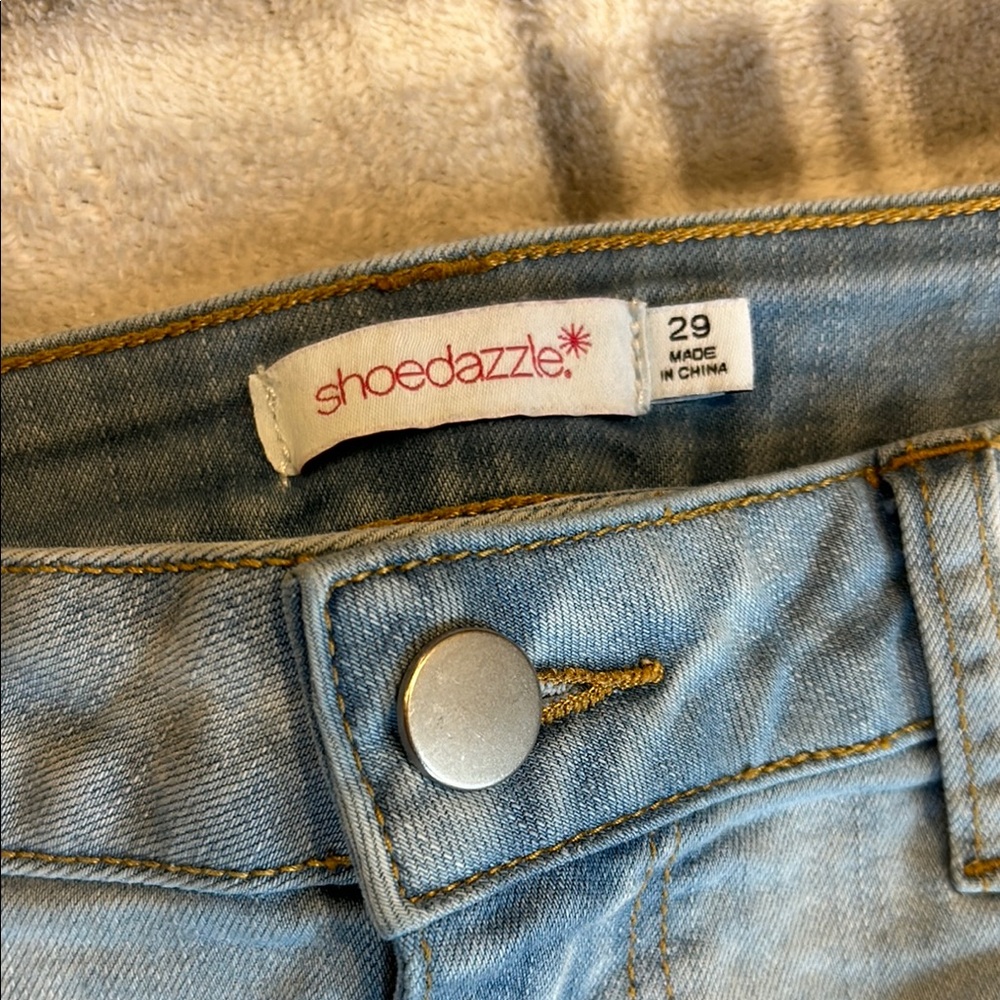 Shoe Dazzle Blue Ankle Cropped Jeans with Distressed Details - Picture 2 of 7